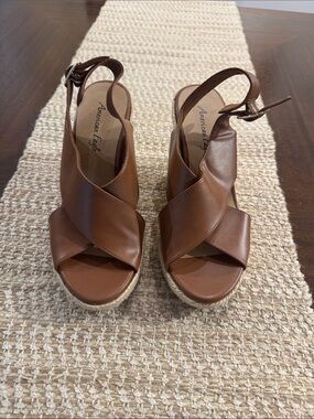 American Eagle Outfitters Brown Crisscross Leather Wedge Sandals